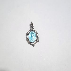 Vintage Sterling Silver Catholic Enamel Jesus Pendant